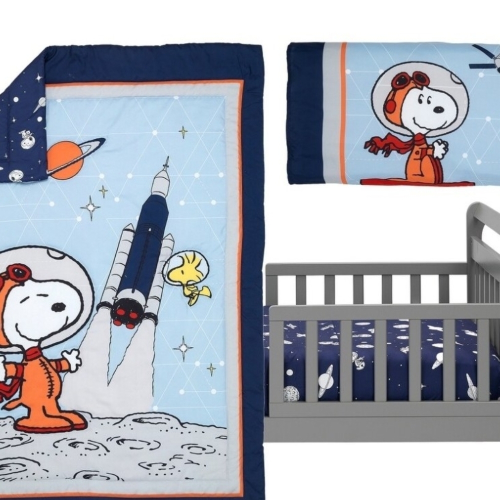 Rare Snoopy Peanuts Space Astronaut Toddler Bedding Set Moon NEW UNOPENED